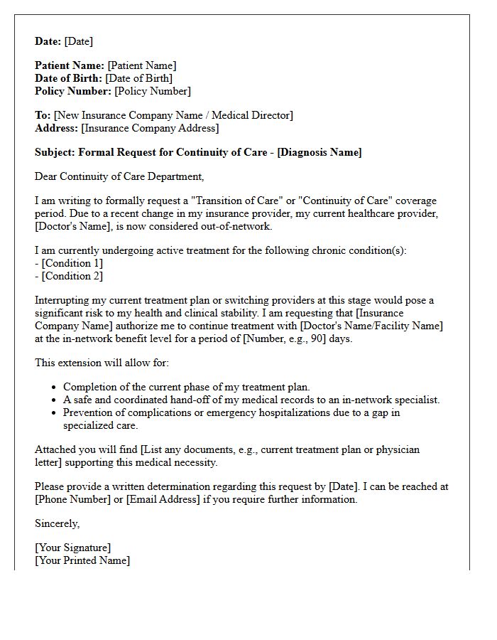 Chronic Condition Insurance Change Transfer of Care Letter