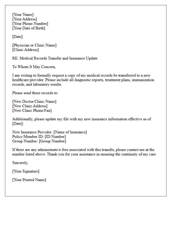 Medical Records Transfer and Insurance Change Letter