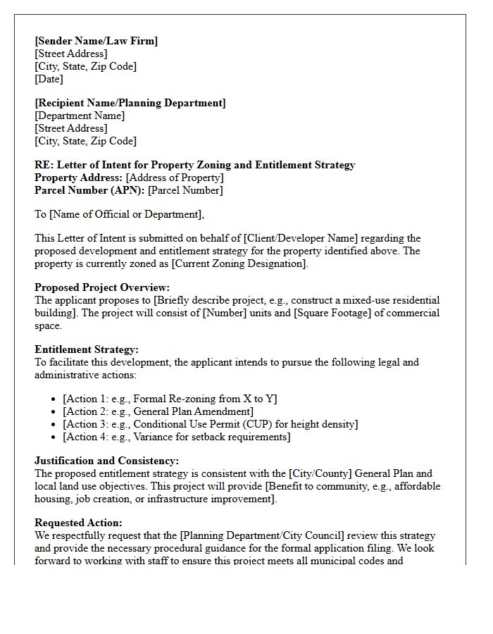 Legal Letter of Intent for Property Zoning and Entitlement Strategy