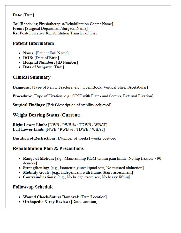 Pelvic Fracture Fixation Post-Operative Rehabilitation Transfer of Care Letter
