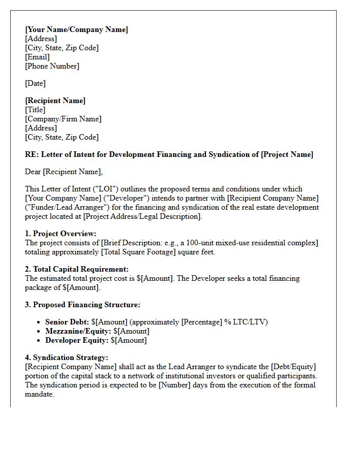 Letter of Intent for Real Estate Development Financing and Syndication