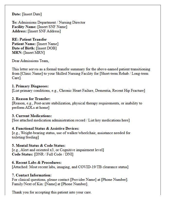 Geriatric Clinic Transition to Skilled Nursing Facility Transfer Letter