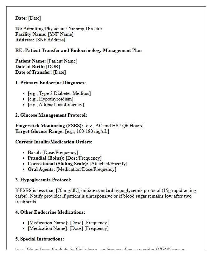 Endocrinology Clinic Disease Management Skilled Nursing Facility Transfer Letter