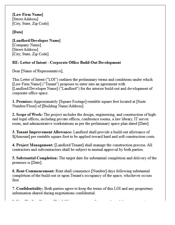 Law Firm Letter of Intent for Corporate Office Build-Out Development