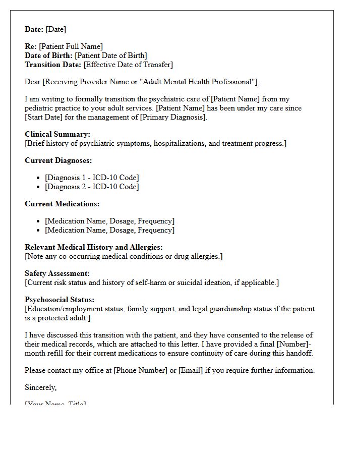 Pediatric to Adult Psychiatric Transition Letter