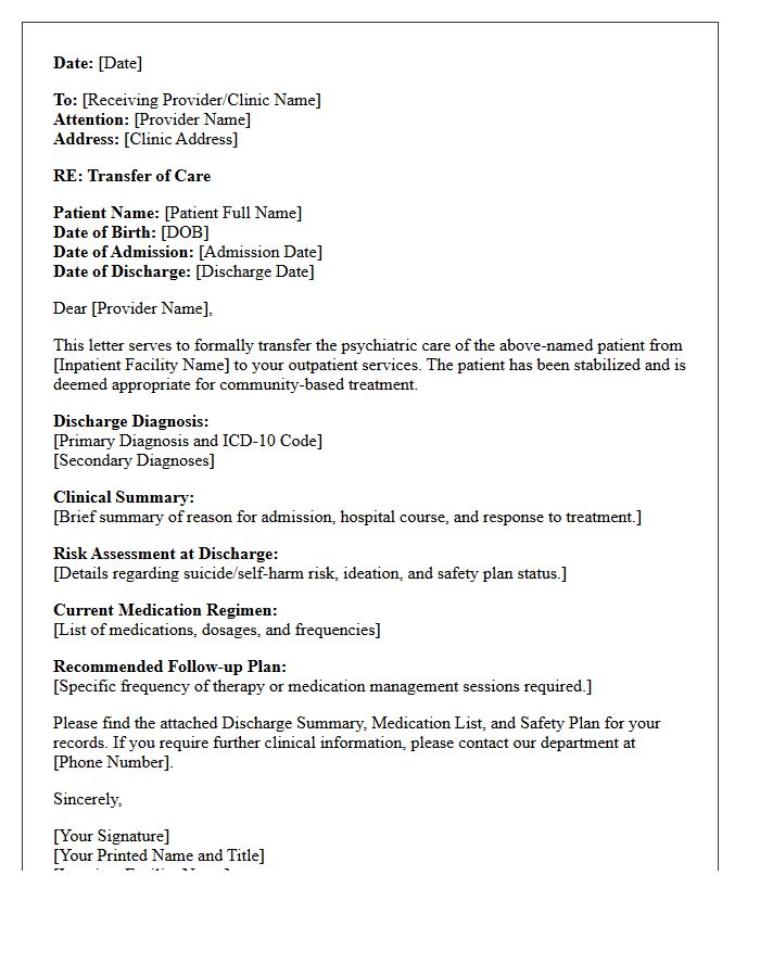 Inpatient to Outpatient Mental Health Transfer Letter