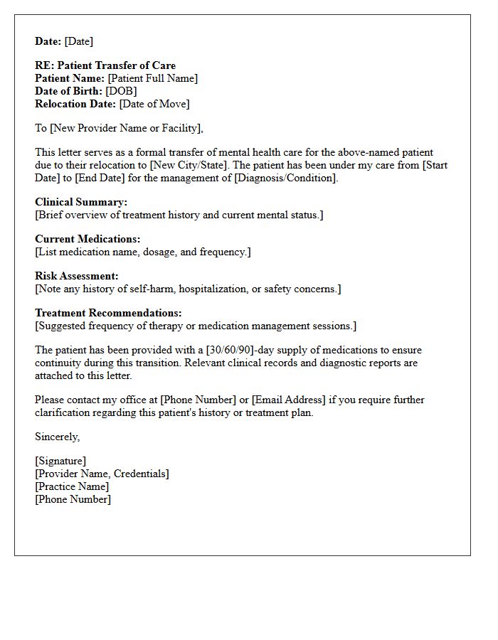 Patient Relocation Mental Health Transfer Letter