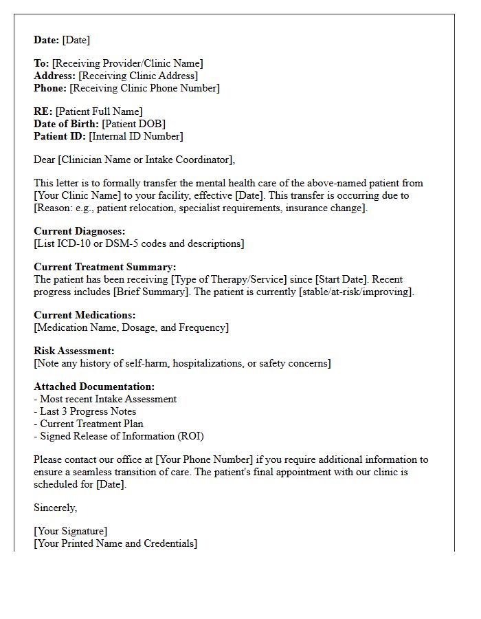 Community Mental Health Clinic Transfer Letter