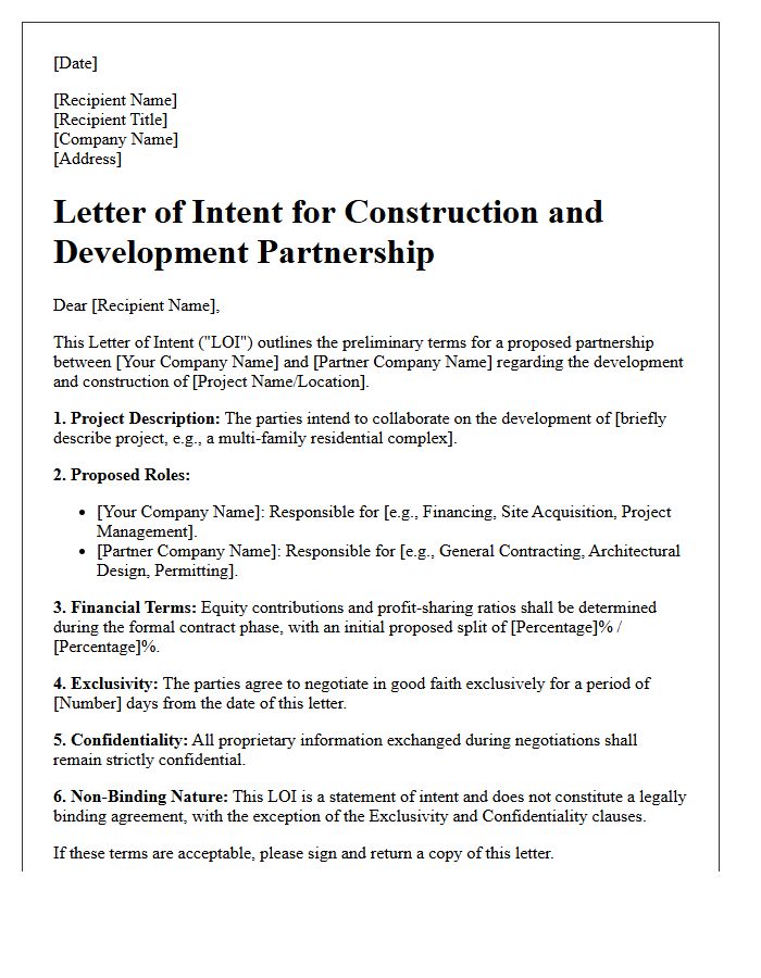 Letter of Intent for Construction and Development Partnership Terms