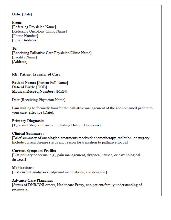 Palliative Oncology Care Clinic Transfer Letter