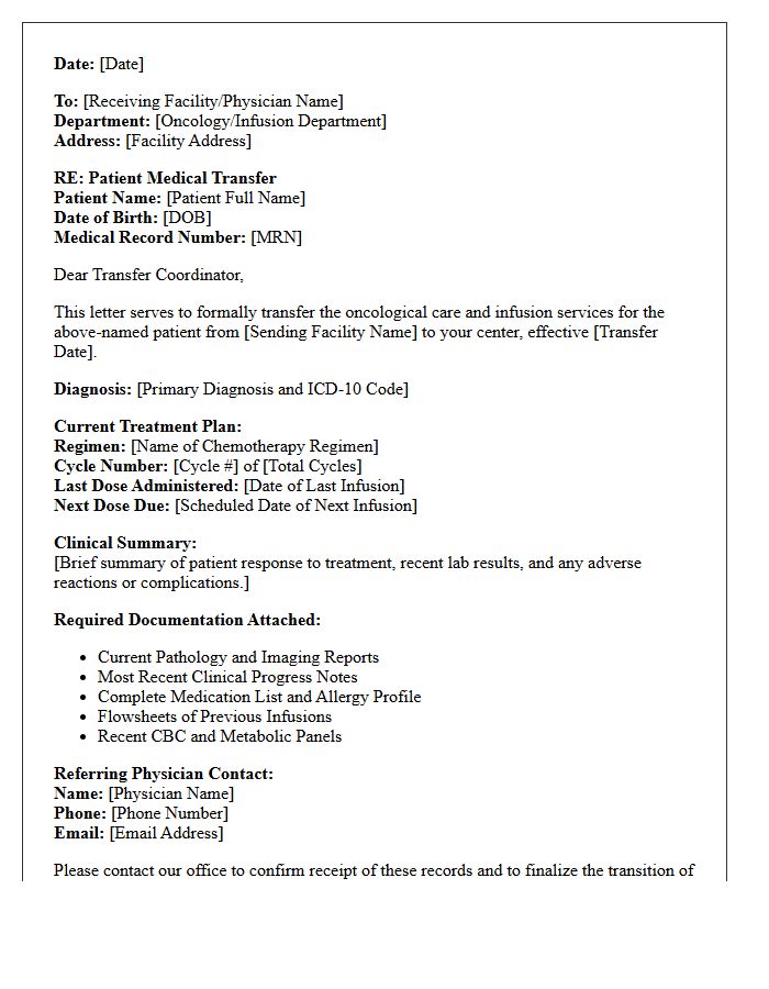 Chemotherapy Infusion Center Medical Transfer Letter