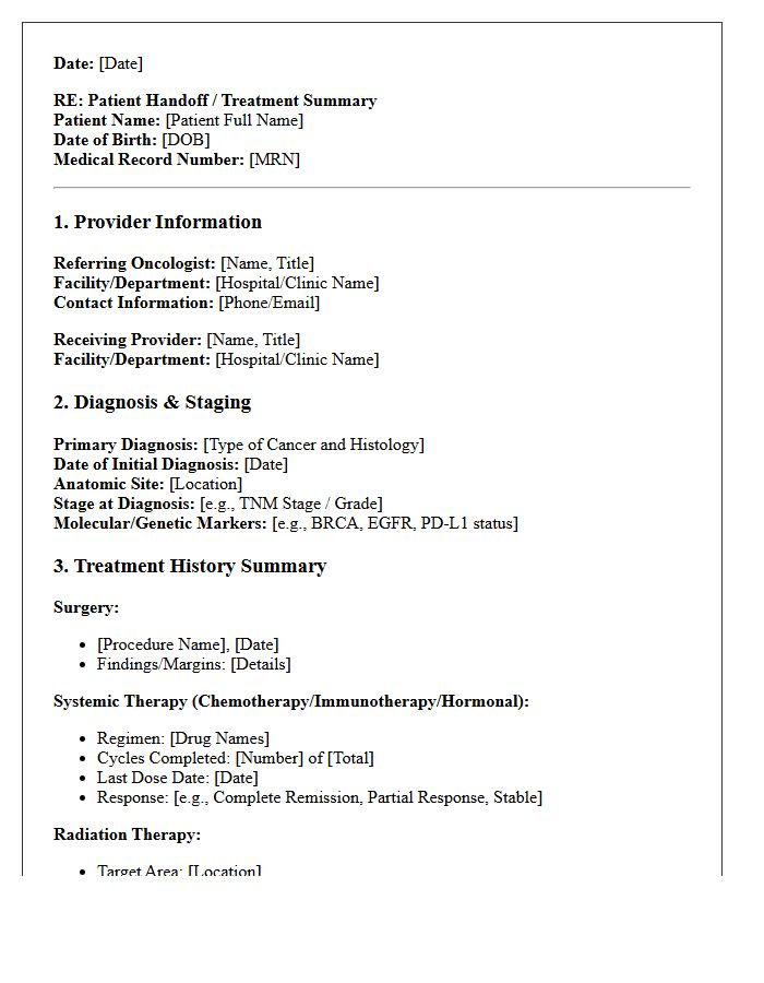 Comprehensive Cancer Treatment Handoff Letter