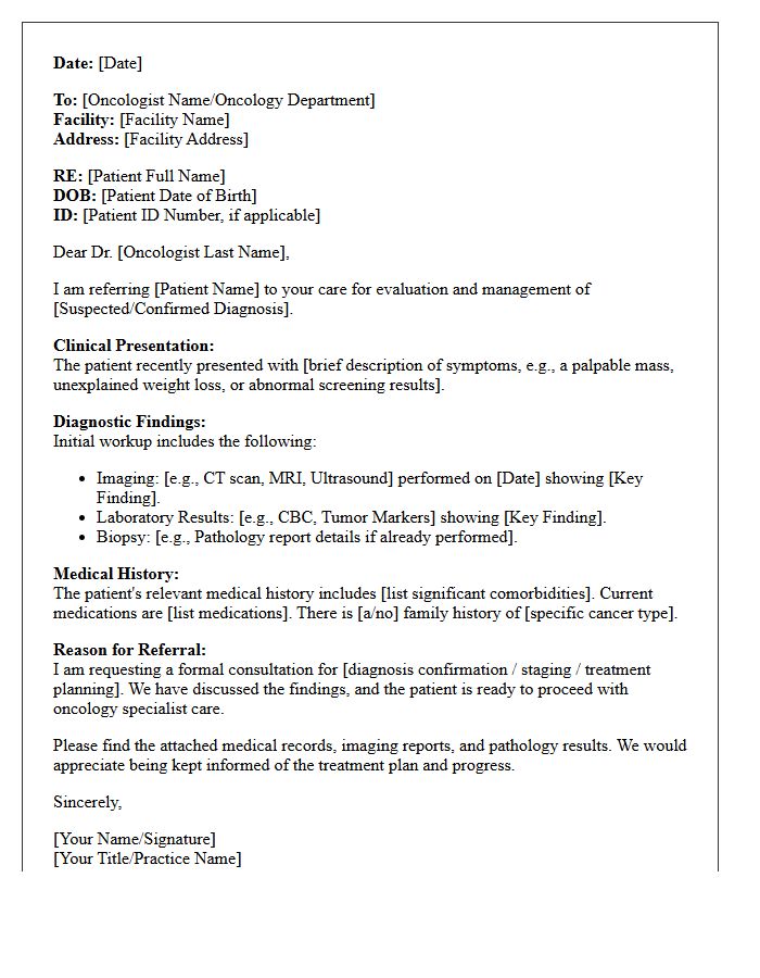 Primary Care to Oncology Specialist Transfer Letter