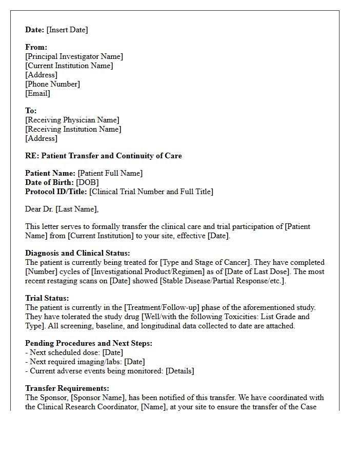 Oncology Clinical Trial Patient Transfer Letter