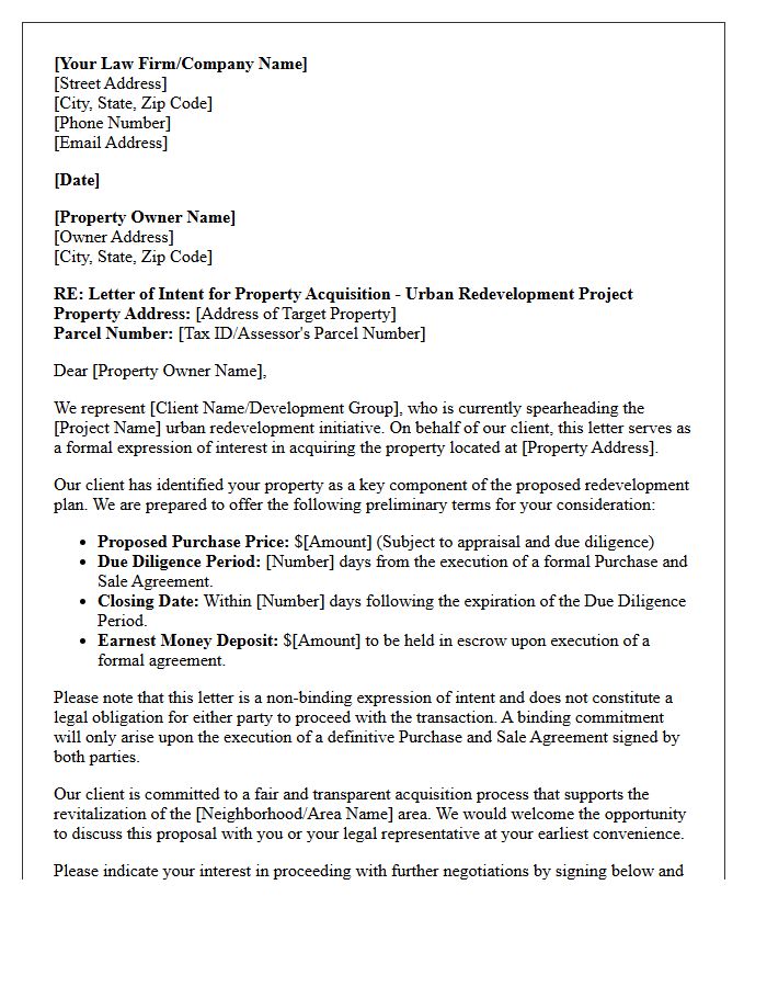 Legal Representative Letter of Intent for Urban Redevelopment Acquisition