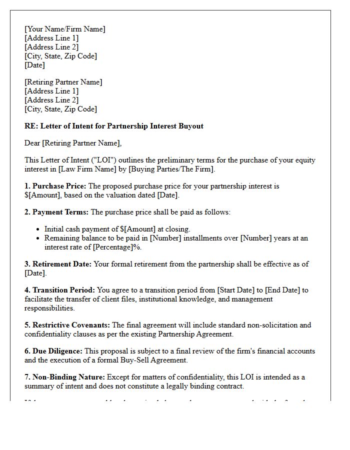 Letter Of Intent For Retiring Law Firm Partner Buyout