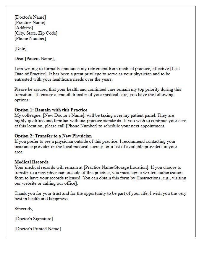 Physician Retirement Termination and Patient Transfer Letter