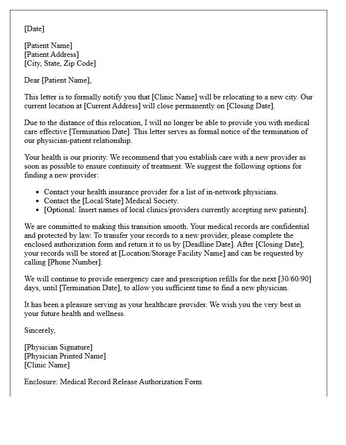 Clinic Relocation Termination of Care Transfer Letter