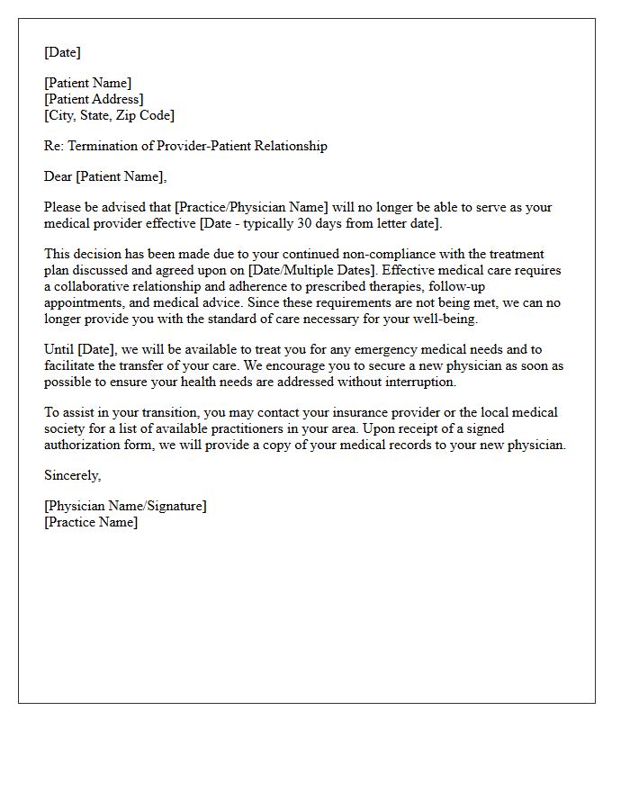 Treatment Non-Compliance Relationship Termination Letter