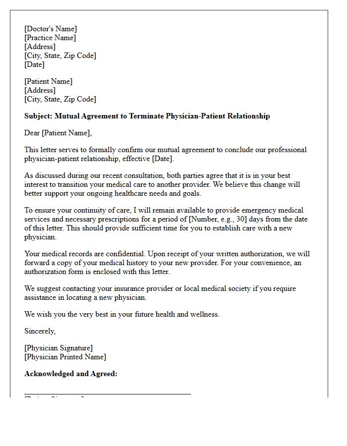 Mutual Agreement Physician-Patient Termination Letter