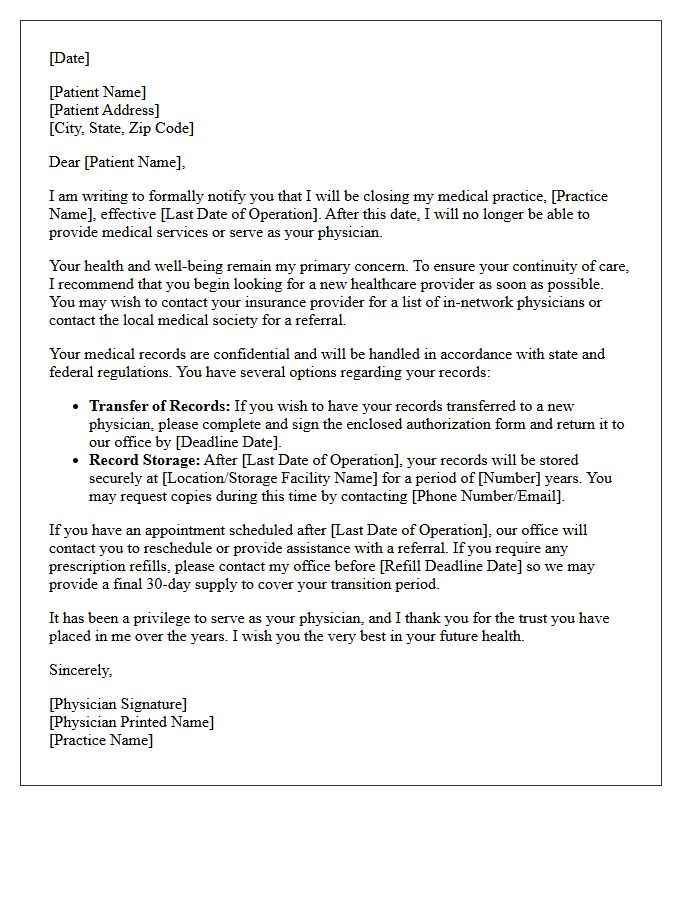 Medical Practice Closure Termination and Transfer Letter