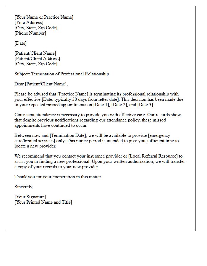 Repeated Missed Appointments Relationship Termination Letter