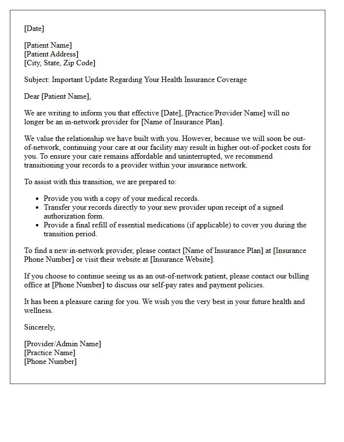Insurance Network Change Patient Transfer Letter