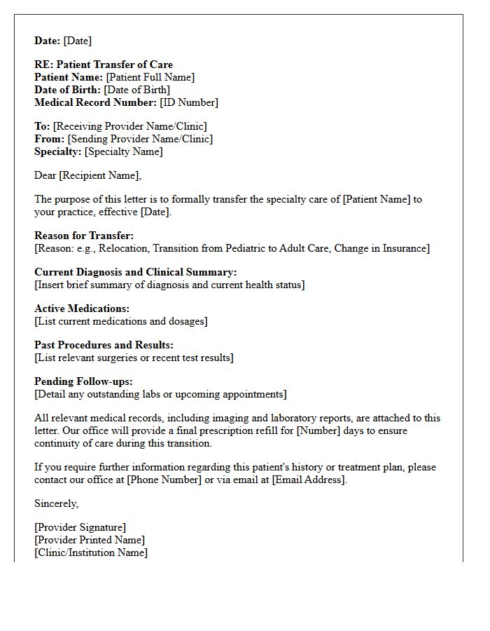 Specialty Care Transition and Transfer Letter