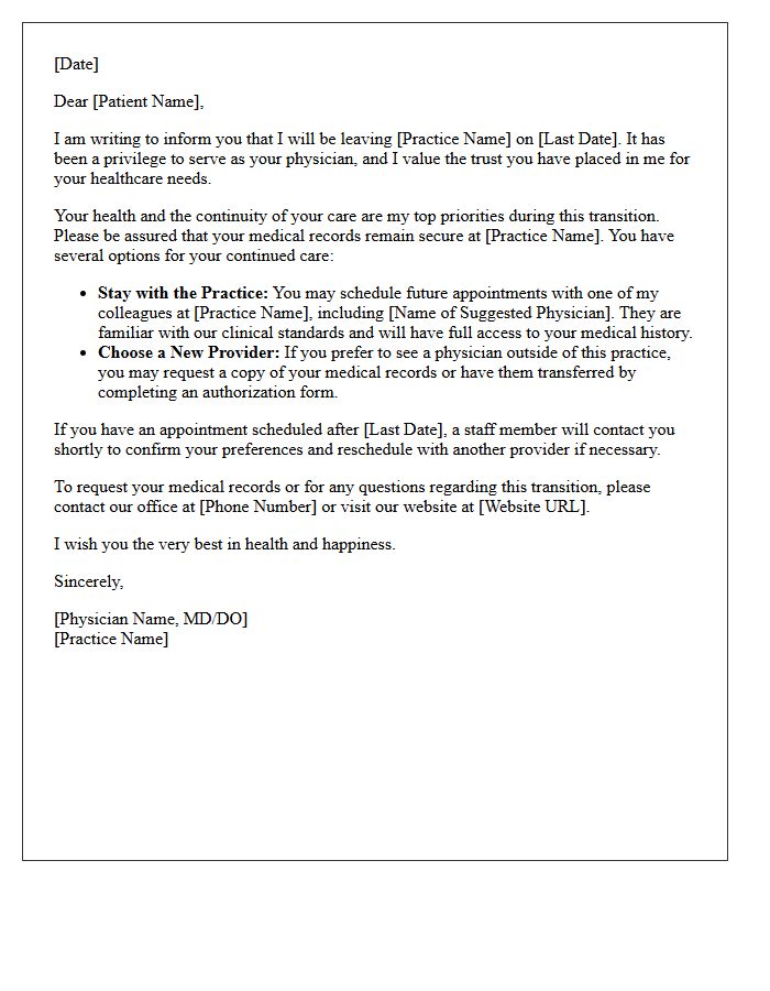 Physician Departure Continuity of Care Letter