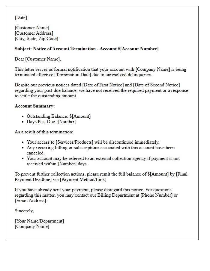 Unresolved Account Delinquency Termination Letter