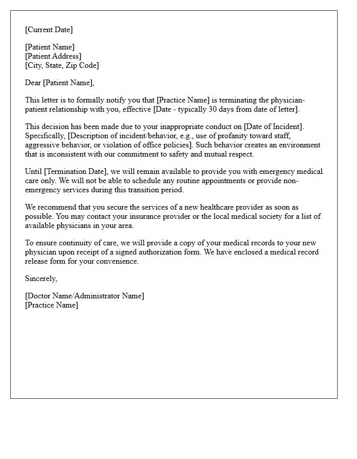 Inappropriate Conduct Patient Termination Letter