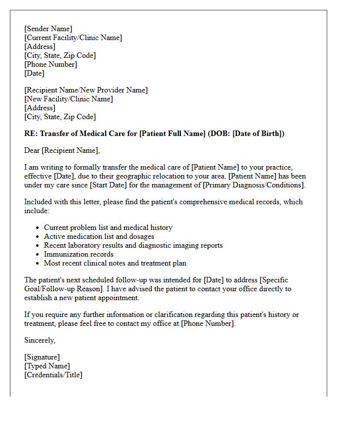 Geographic Relocation Care Transfer Letter