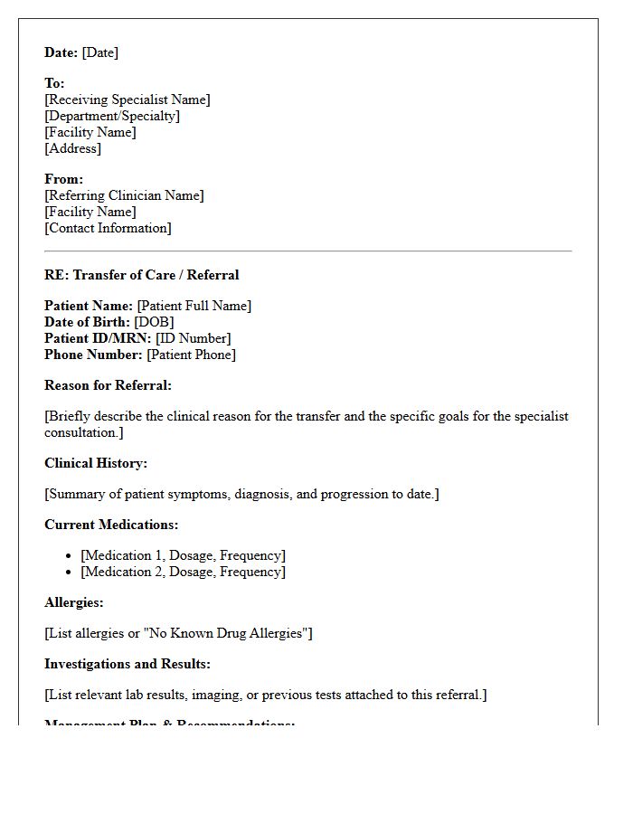 Specialist Referral Transfer of Care Letter