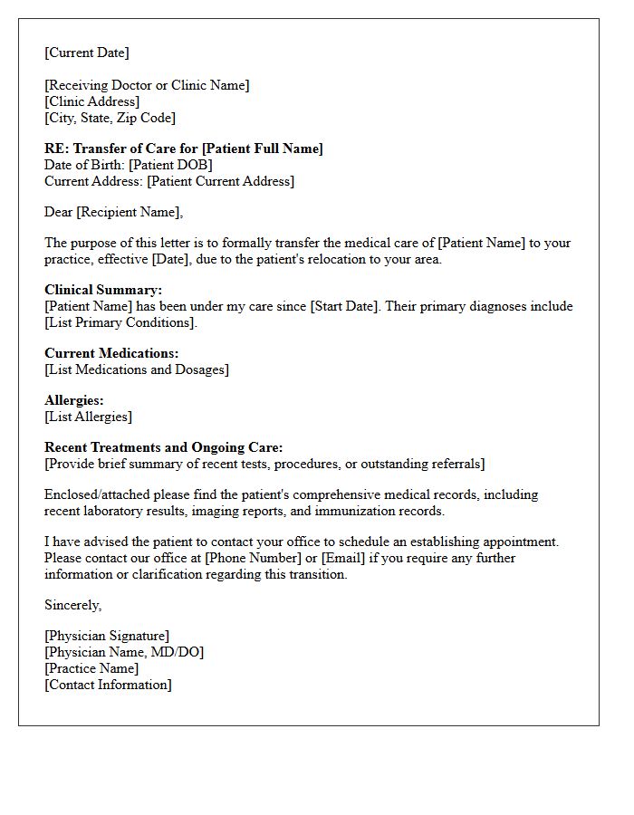 Patient Relocation Transfer of Care Letter