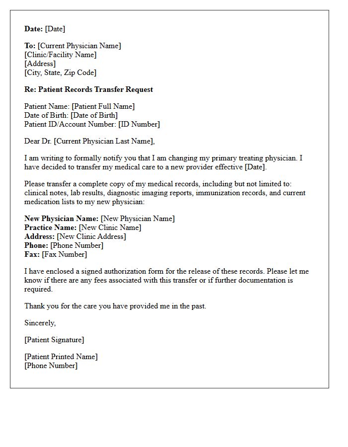 Change of Treating Physician Transfer Letter