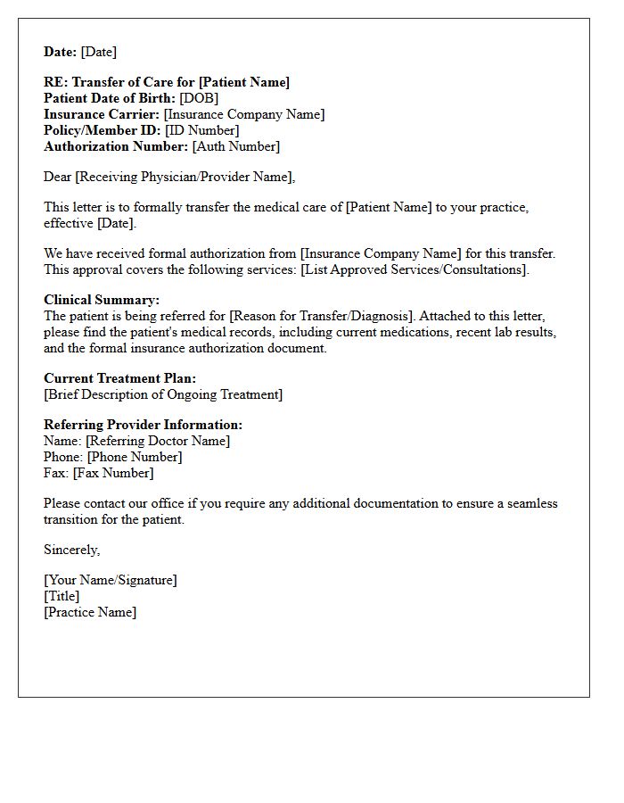 Insurance Approved Transfer of Care Letter