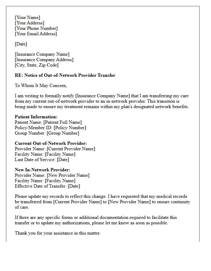 Out-of-Network Provider Transfer Letter