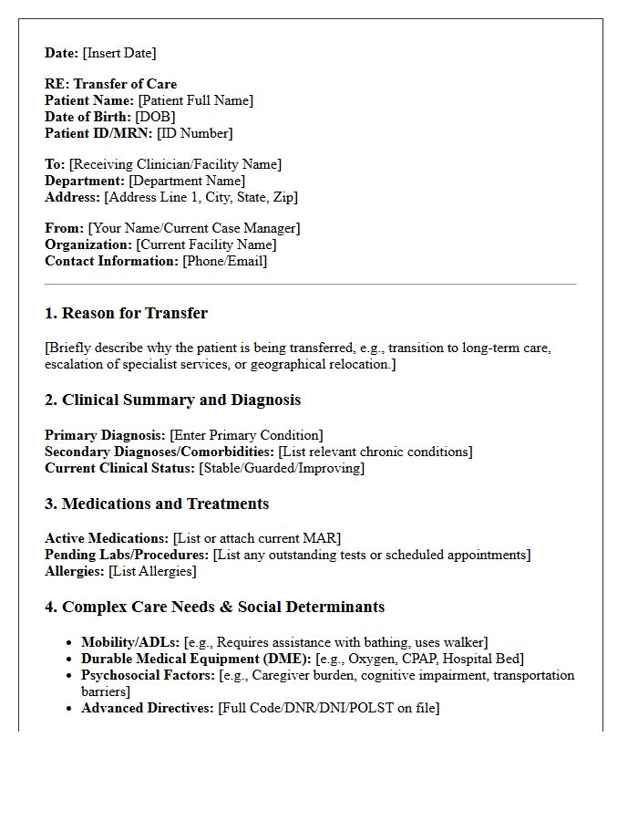 Complex Case Management Transfer of Care Letter