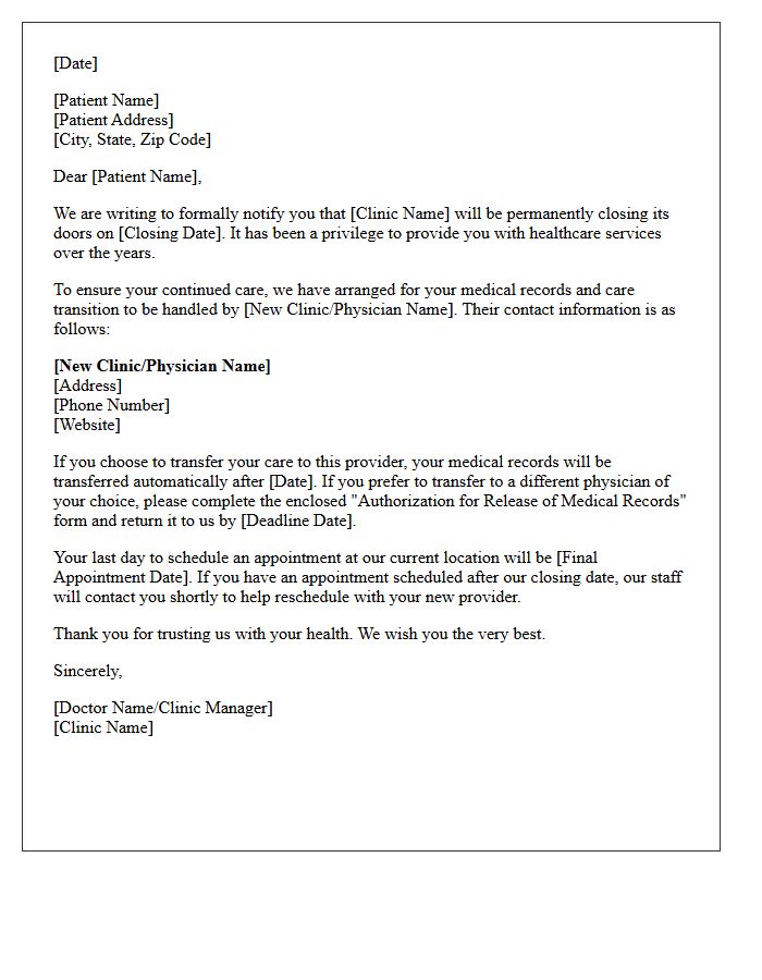 Clinic Closure Patient Transfer Letter