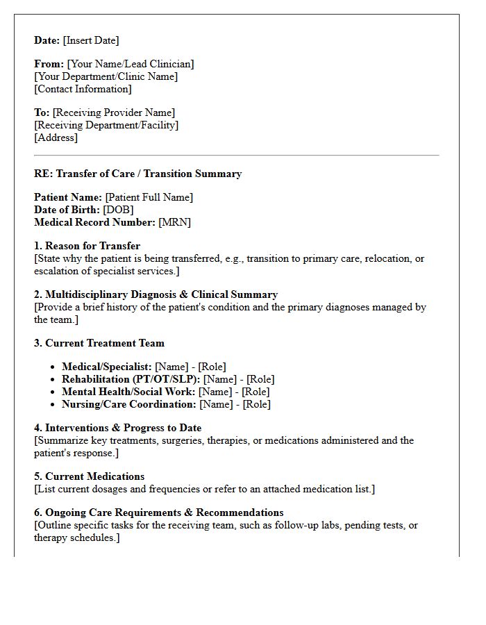 Multidisciplinary Treatment Transfer of Care Letter