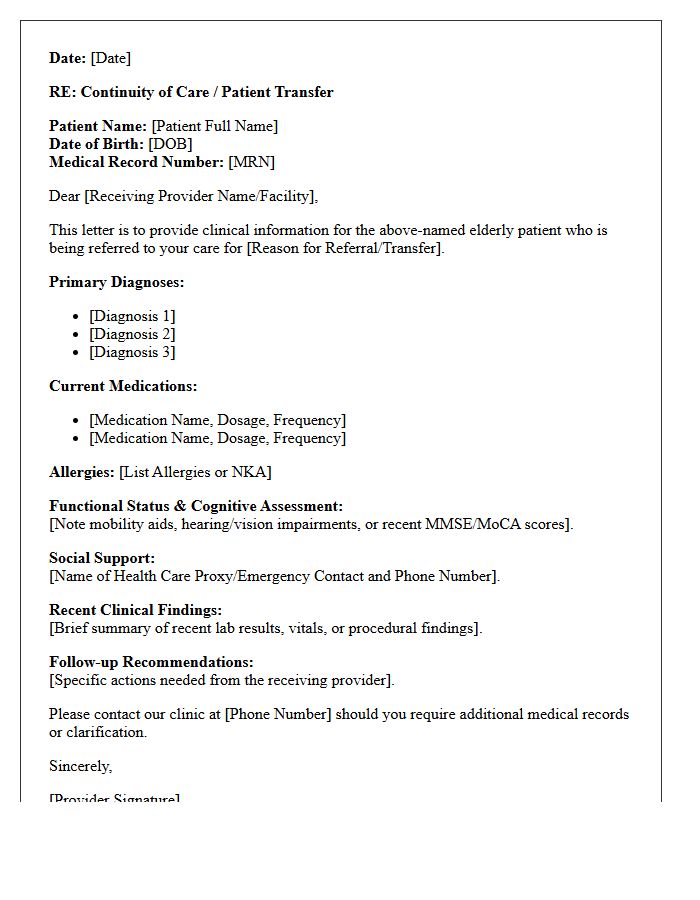 Outpatient Clinic Continuity of Care Letter for Elderly Patient