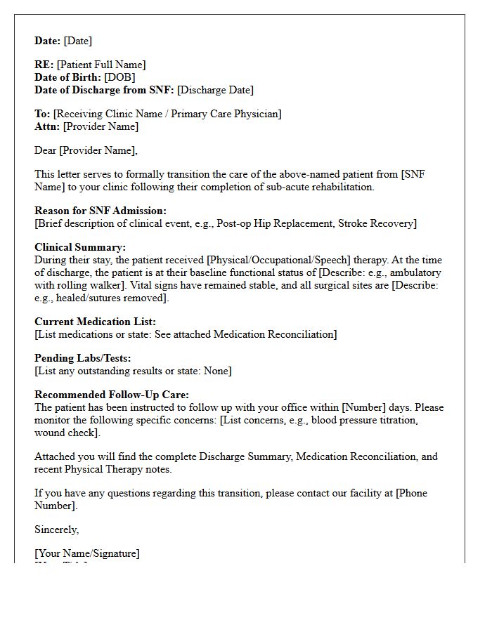 Skilled Nursing Step-Down to Medical Clinic Transition Letter