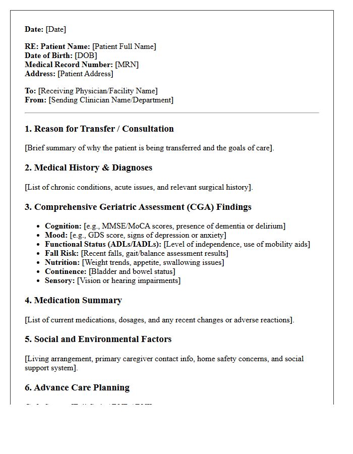 Comprehensive Geriatric Assessment and Care Transfer Letter