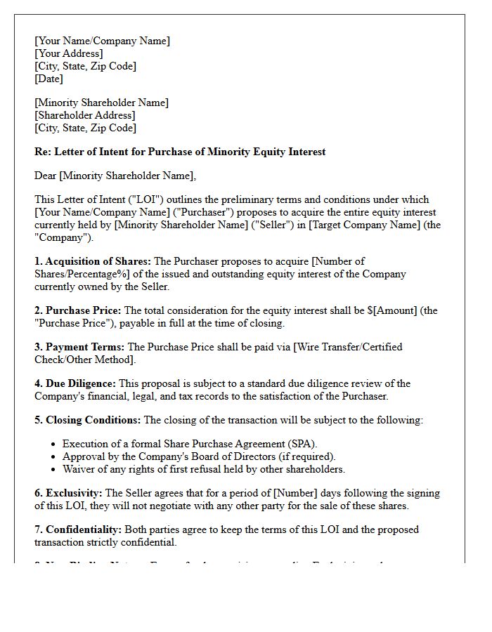 Letter Of Intent For Minority Shareholder Equity Buyout
