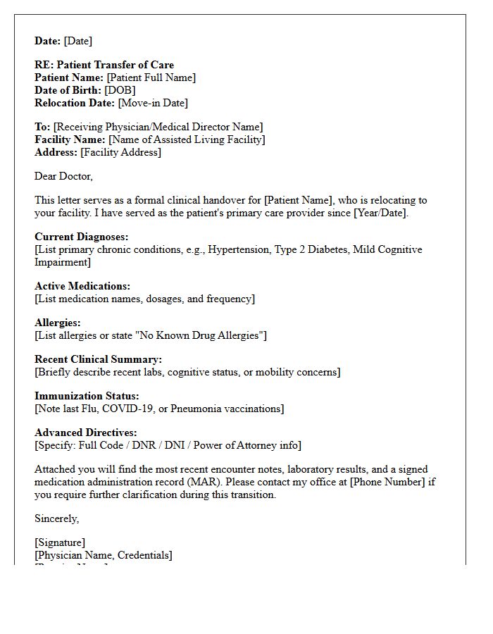 Assisted Living Relocation Primary Care Handover Letter