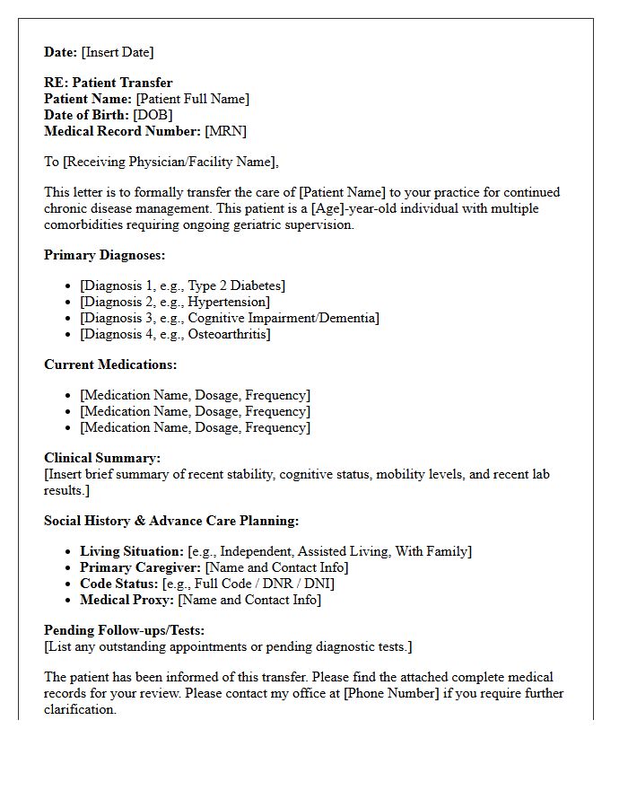 Geriatric Patient Chronic Disease Management Transfer Letter