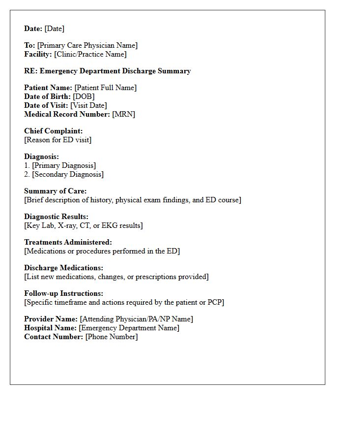 Emergency Department to Primary Care Transfer Letter