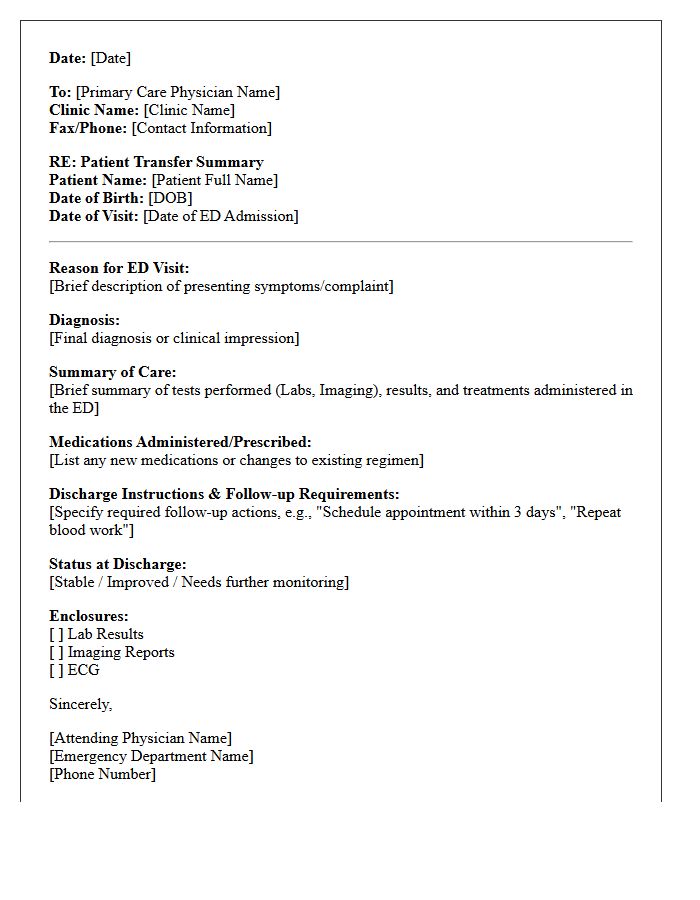 Patient Transfer Letter From Emergency Department to Primary Care