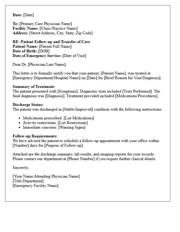 Post-Emergency Care Primary Physician Transfer Letter