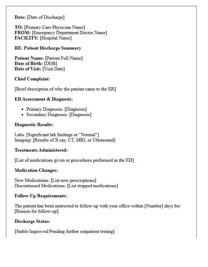 Emergency Room to Primary Care Handoff Letter